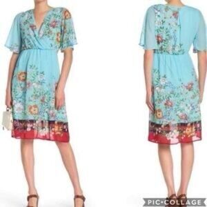 Superfoxx Chiffon Floral Midi Dress in Turquoise with multicolored floral print